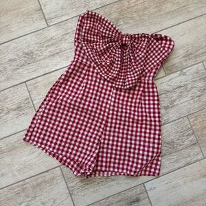 Petal & Pup Red Gingham Romper Medium NWOT